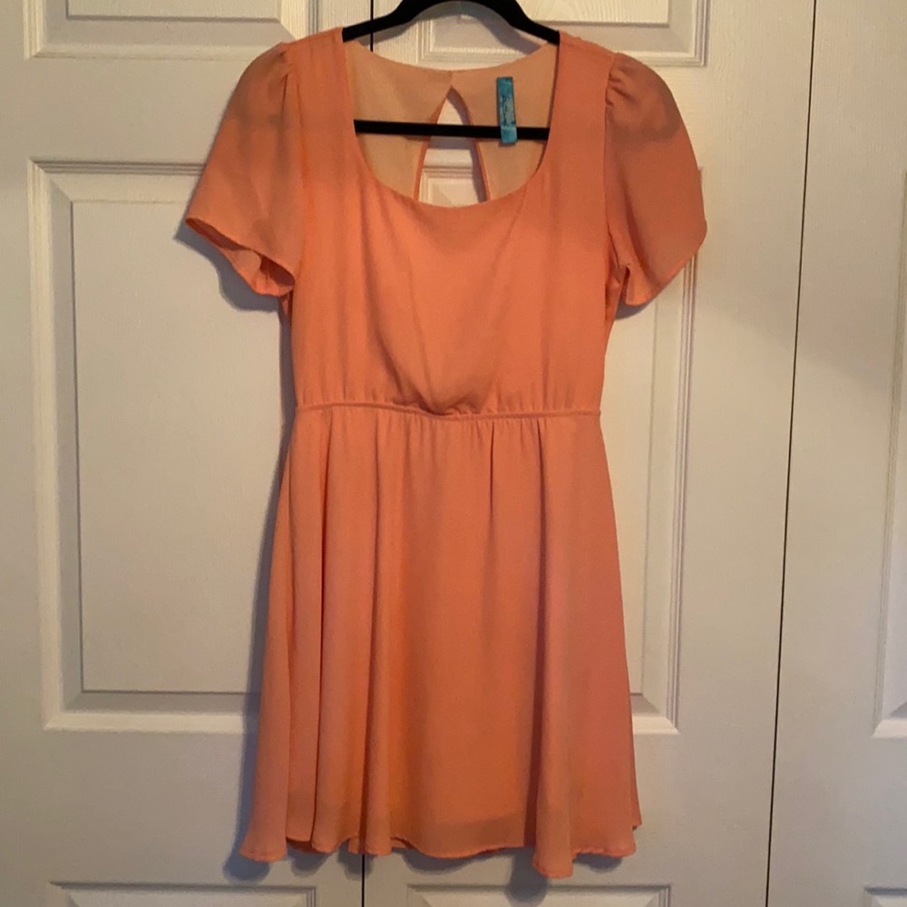 Coral open back dress from Francesca’s. Size small